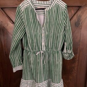Green and White Striped Dress Loft Size Medium